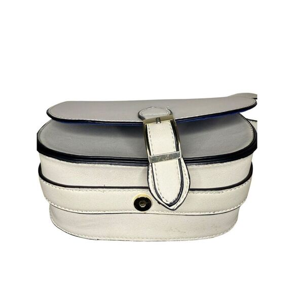 Christian Lacroix Crossbody Shoulder Bag Purse Cream Faux Leather Blue Lining - Picture 8 of 11